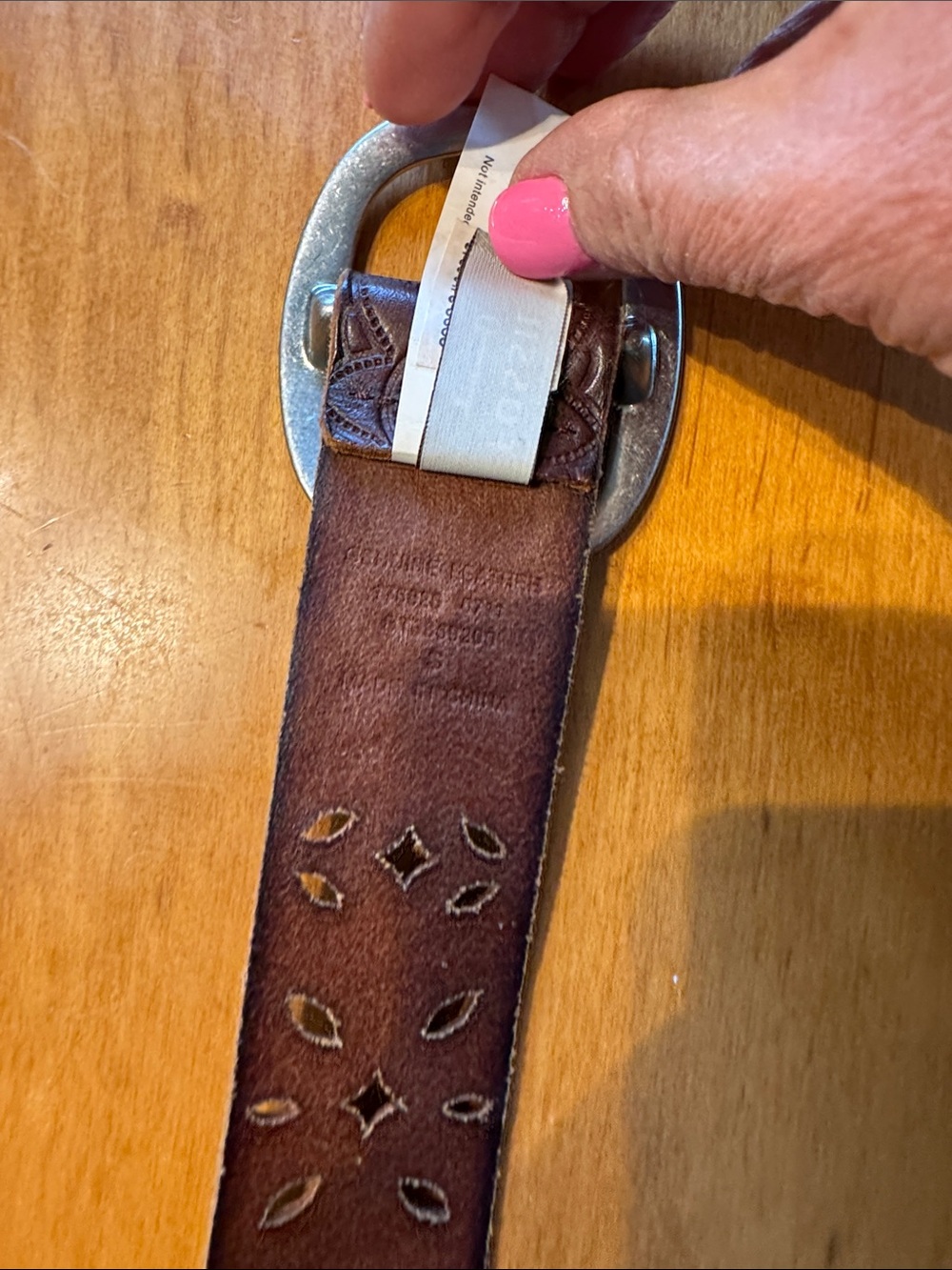 Fossil Brown Leather Belt with Oval Silver Buckle and Embossed Cutouts - Picture 7 of 7